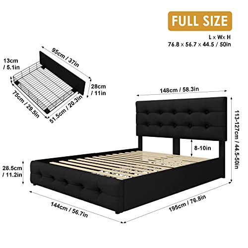 Black Queen Upholstered Platform Bed Frame with 4 Storage Drawers Q765262