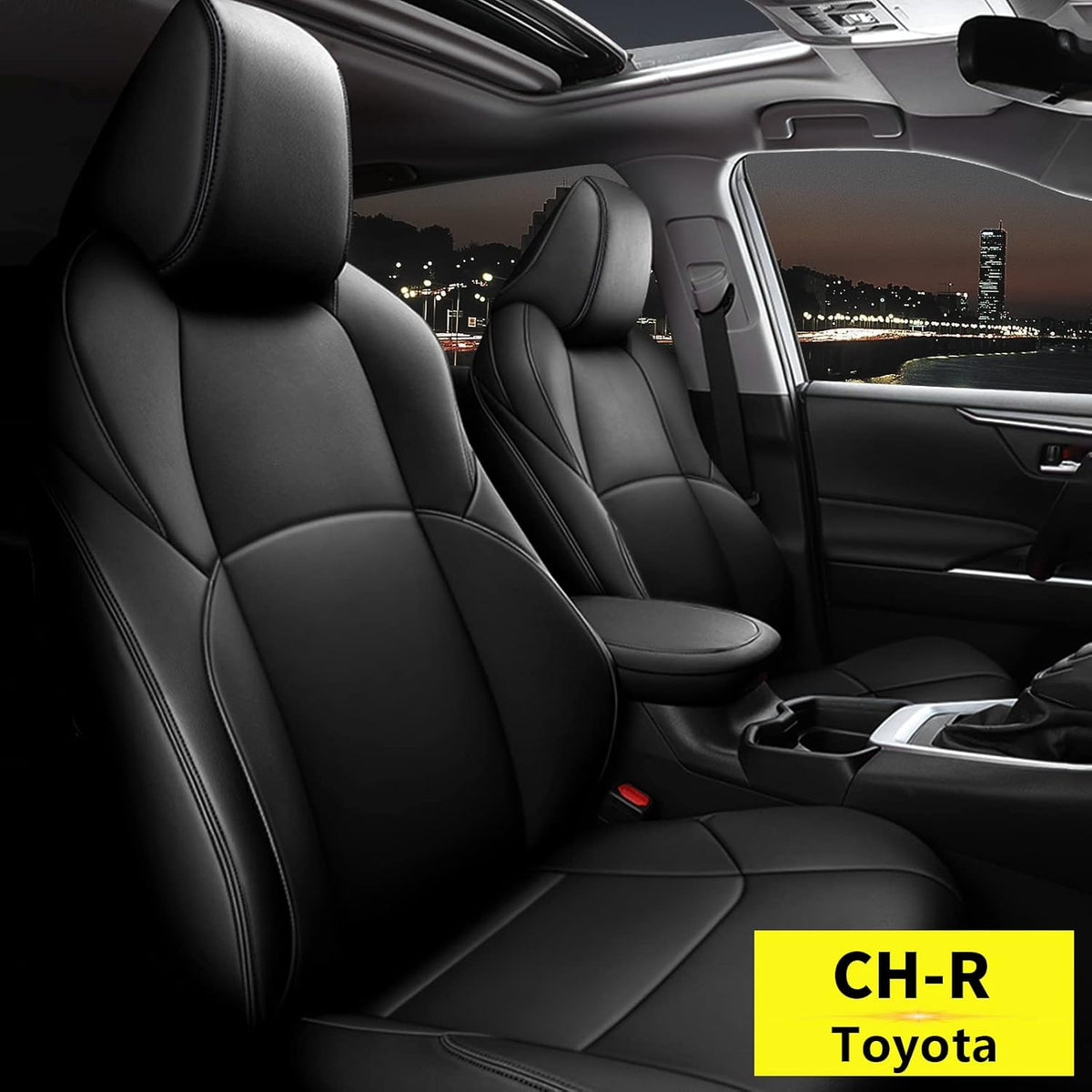 Black & Red Leatherette Car Seat Covers for Toyota C-HR A6110