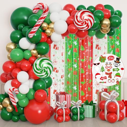 170Pcs Christmas Balloon Garland Arch Kit with Banner and Foil Balloons R970817