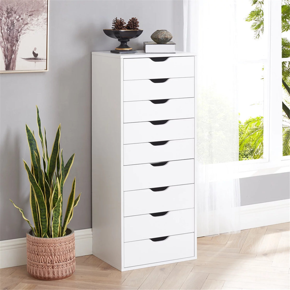 White 5 Drawer Storage Cabinet with Shelf K57533