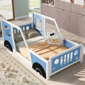 Twin Size Car-Shaped Platform Bed with Wheels Blue N3725