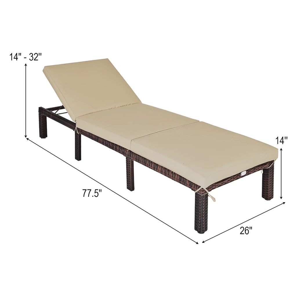 Red Adjustable Cushioned Rattan Chaise Lounge Chair M10180