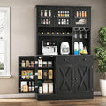 Grey Tall Kitchen Pantry Cabinet with Doors, Shelves, Drawer, Wine Rack, Power Outlet A2036