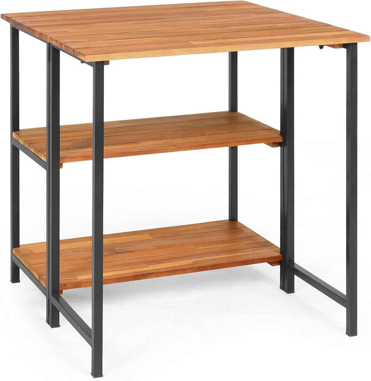 Acacia Wood Folding Patio Table with 2 Storage Shelves V15147