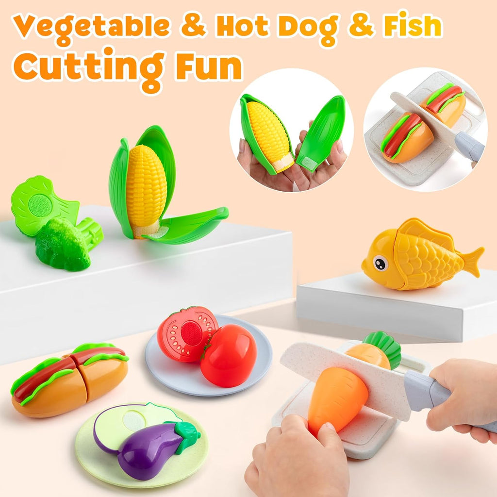44PCS Kids Kitchen Playset Cookware Toys with Play Pots and Pans, Gas Stove with Sound & Light, Cooking Utensils W605158