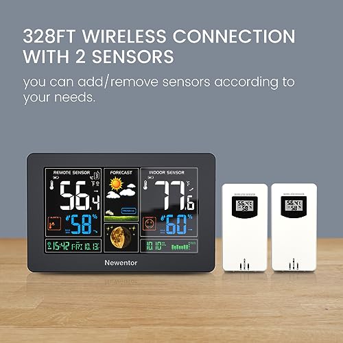 Black 7.5" Color Wireless Weather Station with 2 Remote Sensors P65757