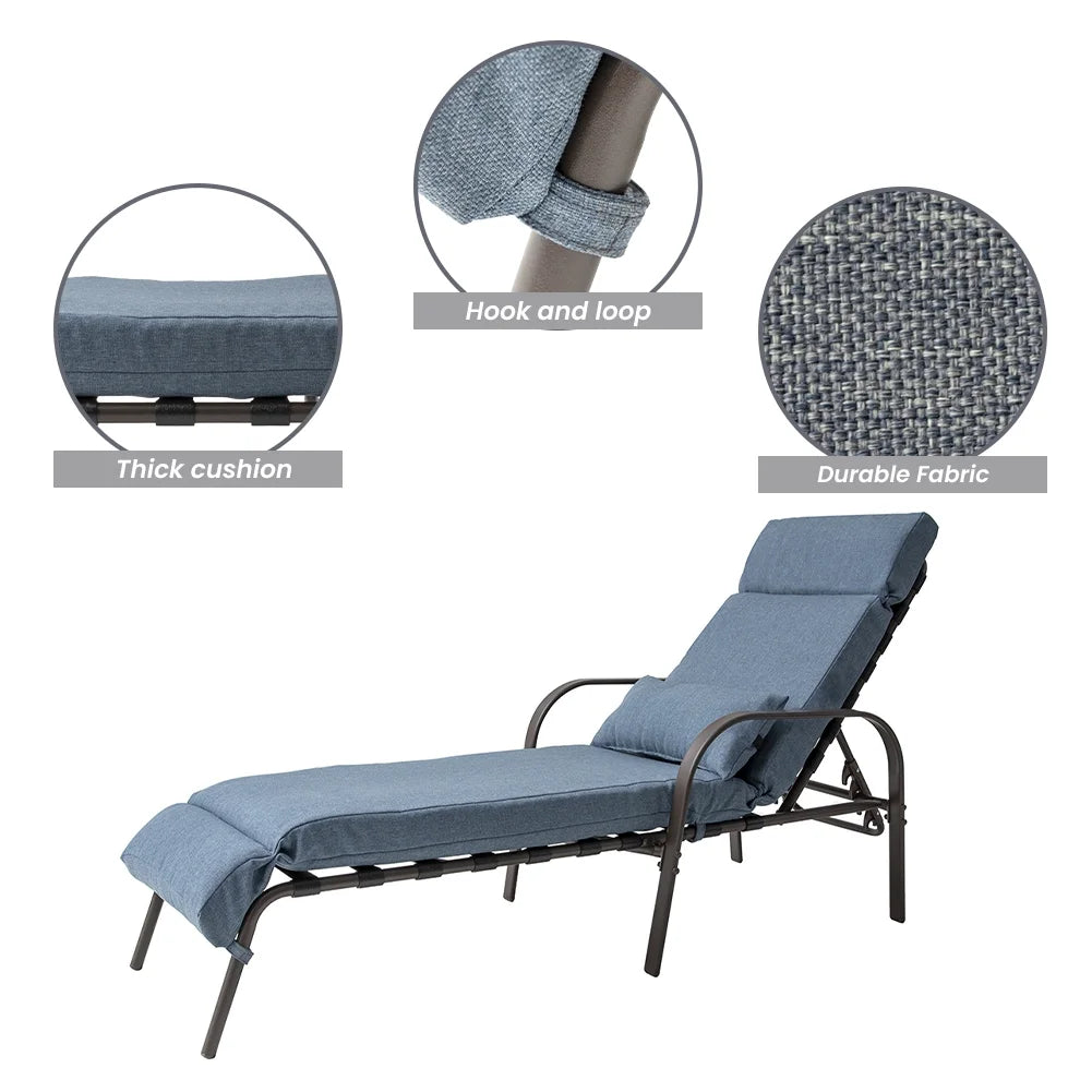 Blue Outdoor Steel Recliner Chaise Lounge Q451