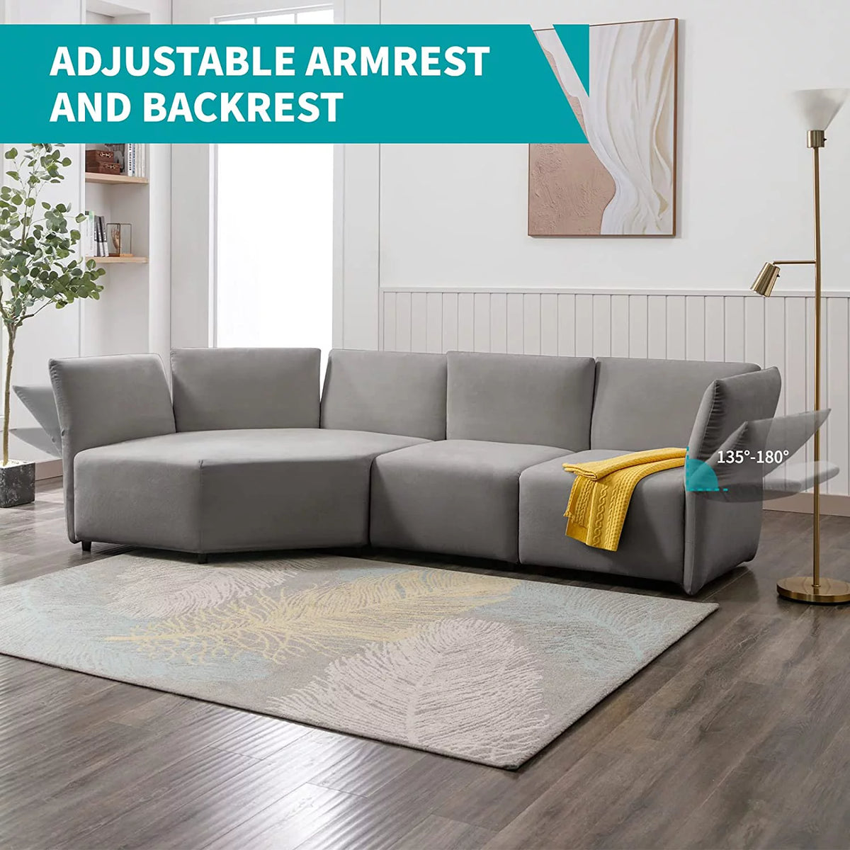 Light Grey Curved Modular Sectional Sofa O967