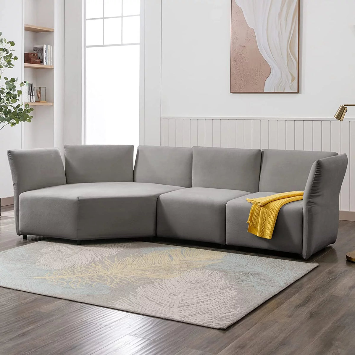 Light Grey Curved Modular Sectional Sofa O967