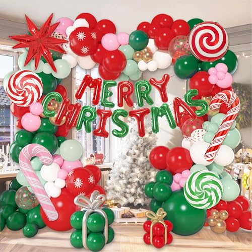 170Pcs Christmas Balloon Garland Arch Kit with Banner and Foil Balloons R970817