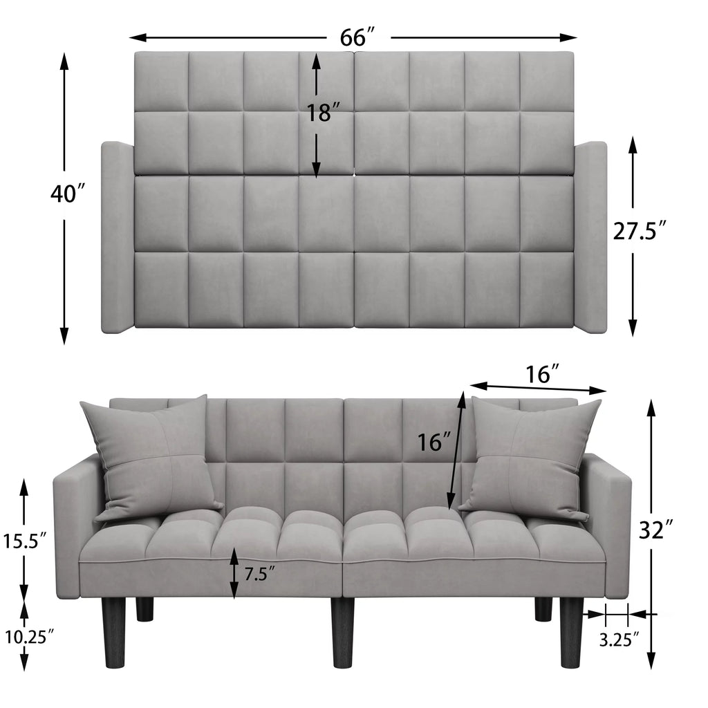 Grey Adjustable Backrest Sofa Bed W7136