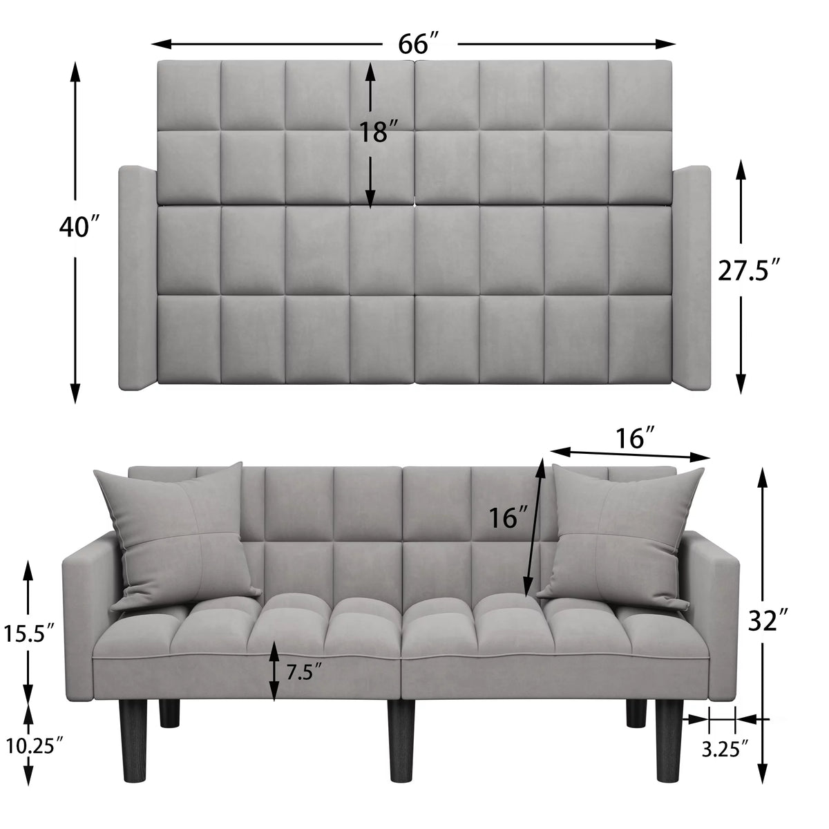 Grey Adjustable Backrest Sofa Bed W7136