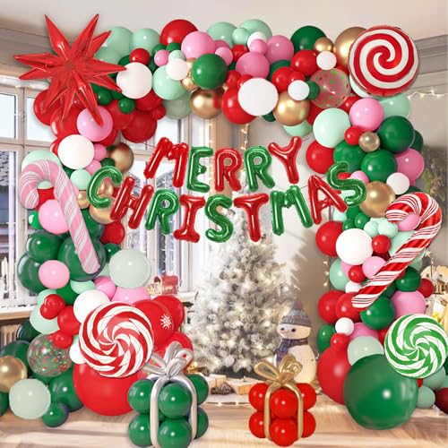 170Pcs Christmas Balloon Garland Arch Kit with Banner and Foil Balloons R970817