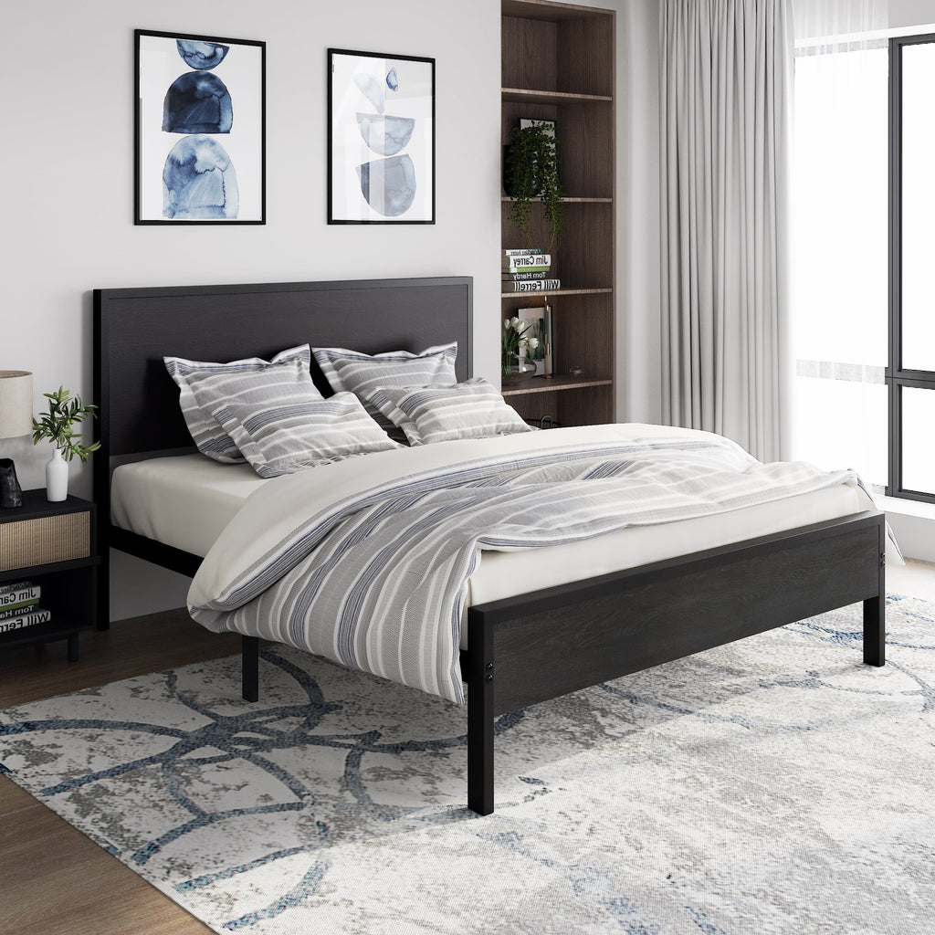 Queen Size Black Oak Headboard Bed Frame C454351
