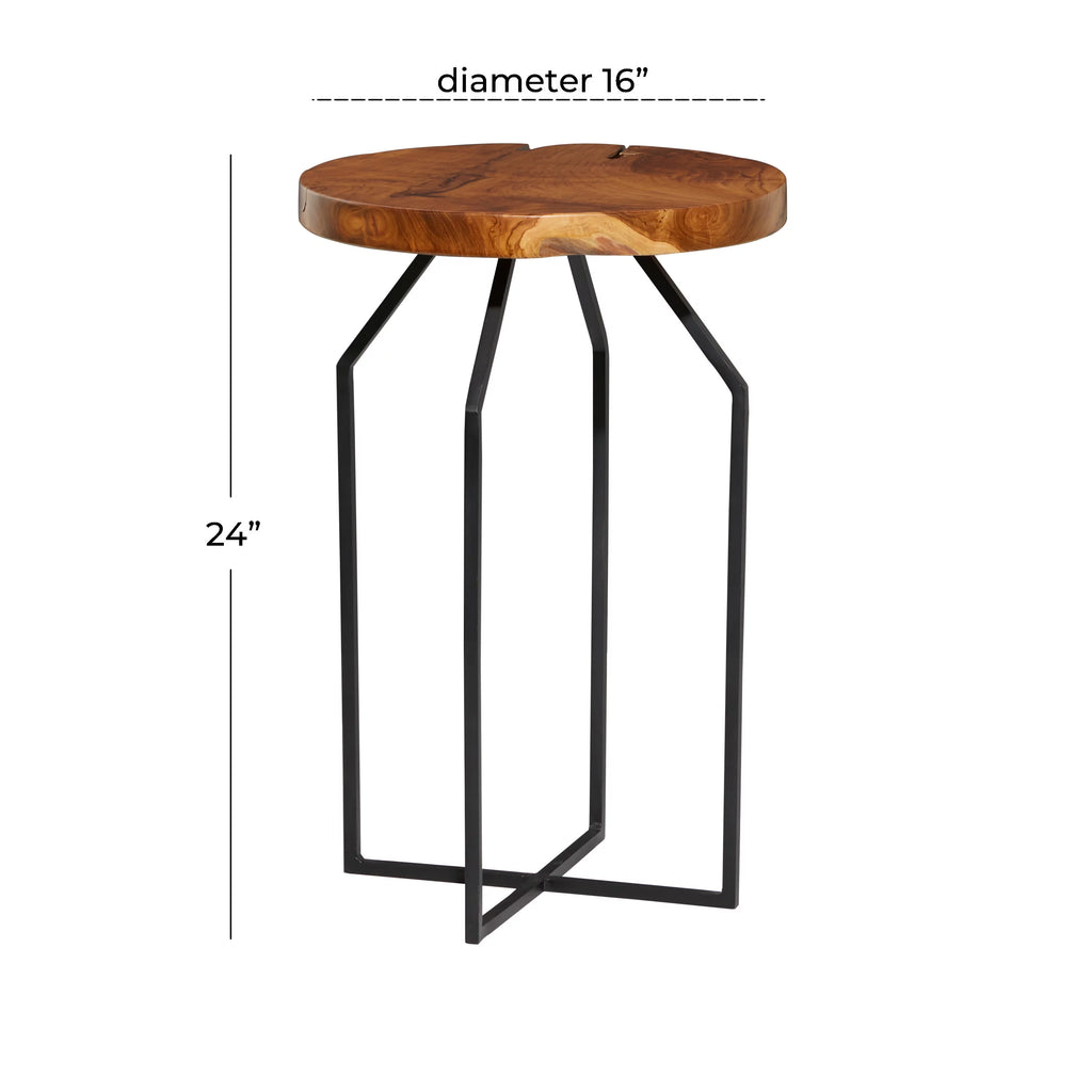 16" x 24" Brown Teak Wood Live Edge Accent Table Z4944