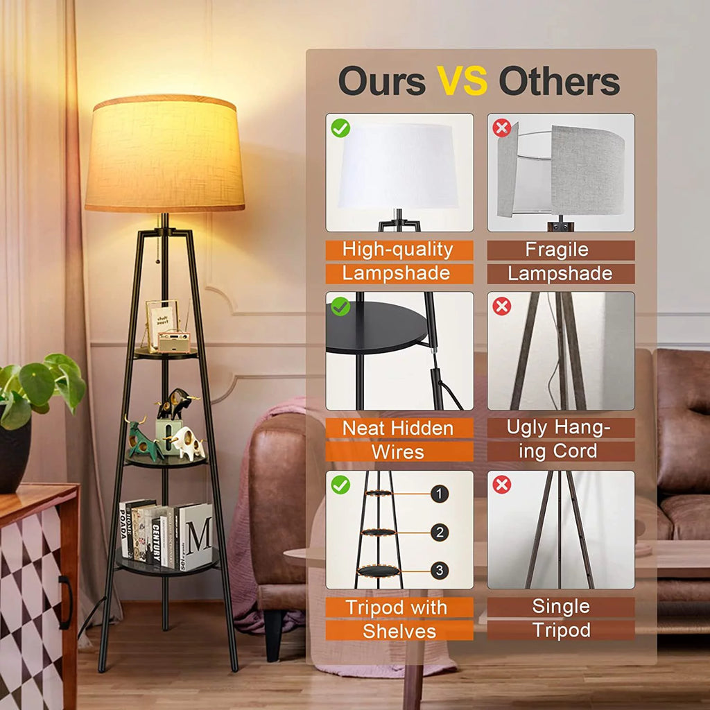 Black Tripod Floor Lamp with Shelves E5477