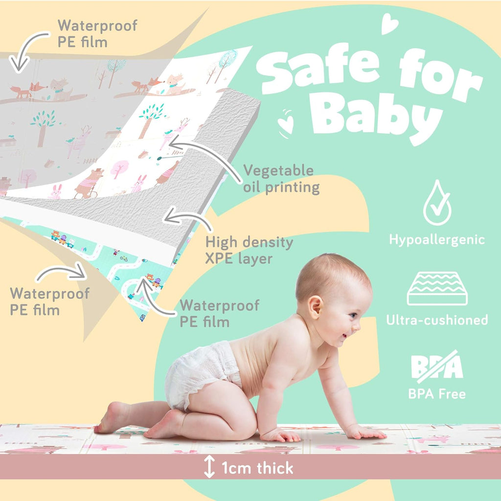 Reversible Non-Slip Waterproof Foam Baby Play Mat with Case, 6.5ft x 6ft I720