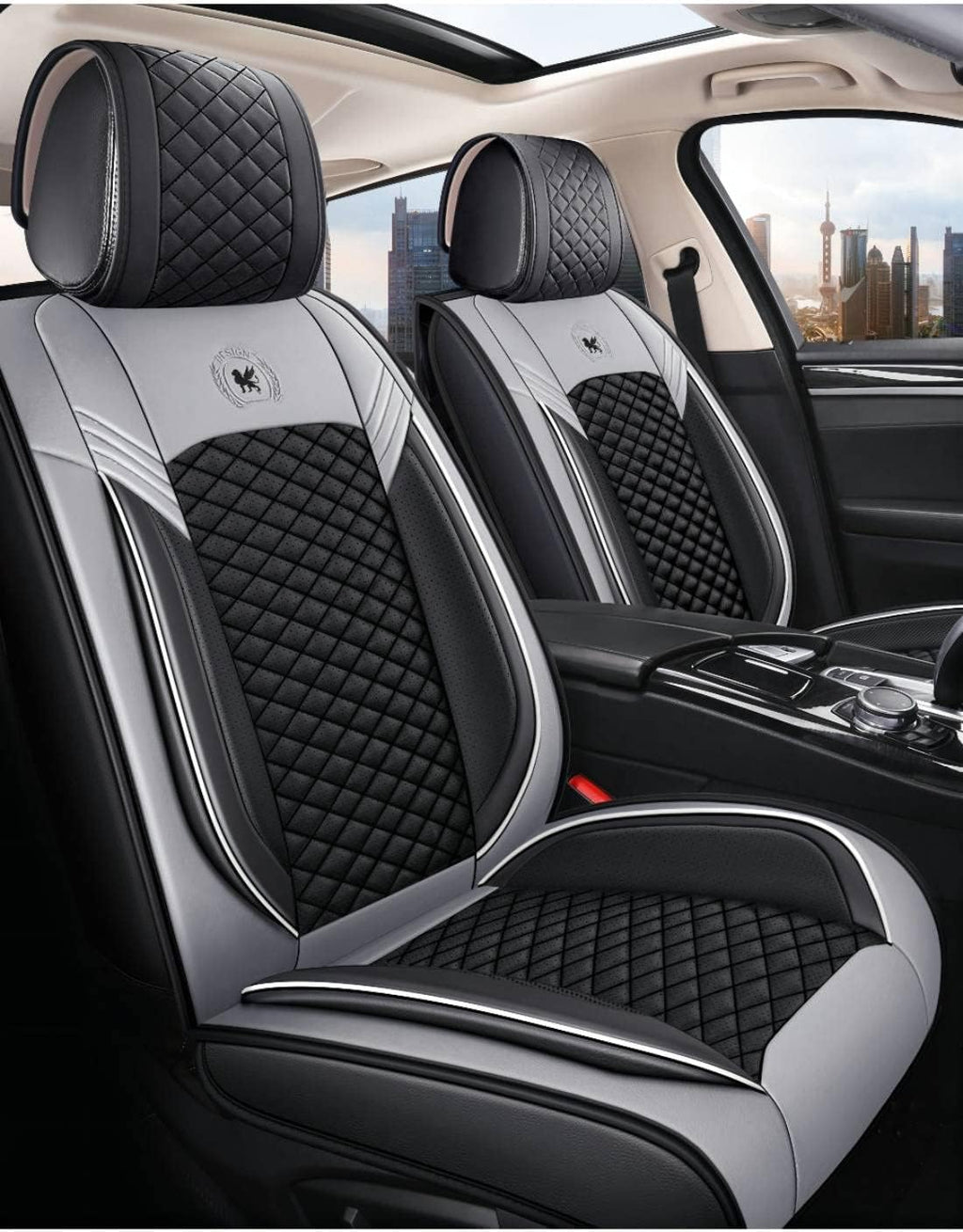 Black & Pink Leather Car Seat Covers 5 Seats Full Set K11702