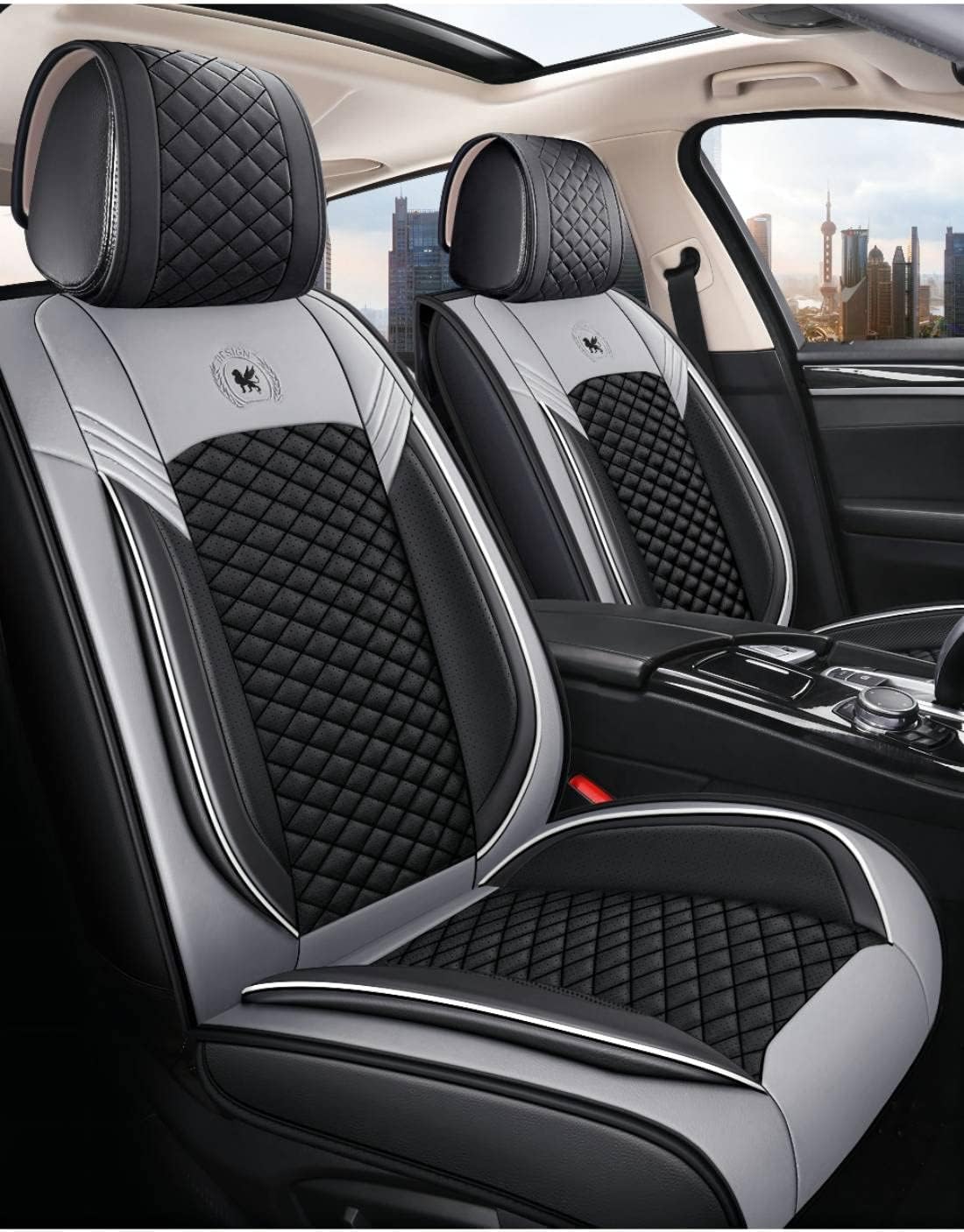 Black & Pink Leather Car Seat Covers 5 Seats Full Set K11702