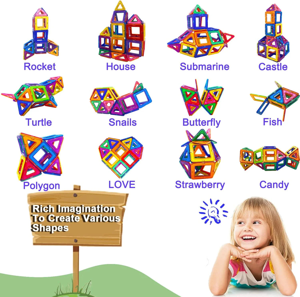 100Pcs Magnetic Building Tiles STEM Toys Starter Set R320201