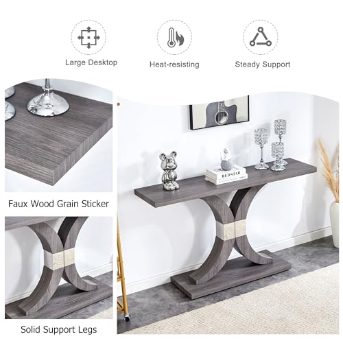 55 inch Gray Console Table with Geometric Base C3940