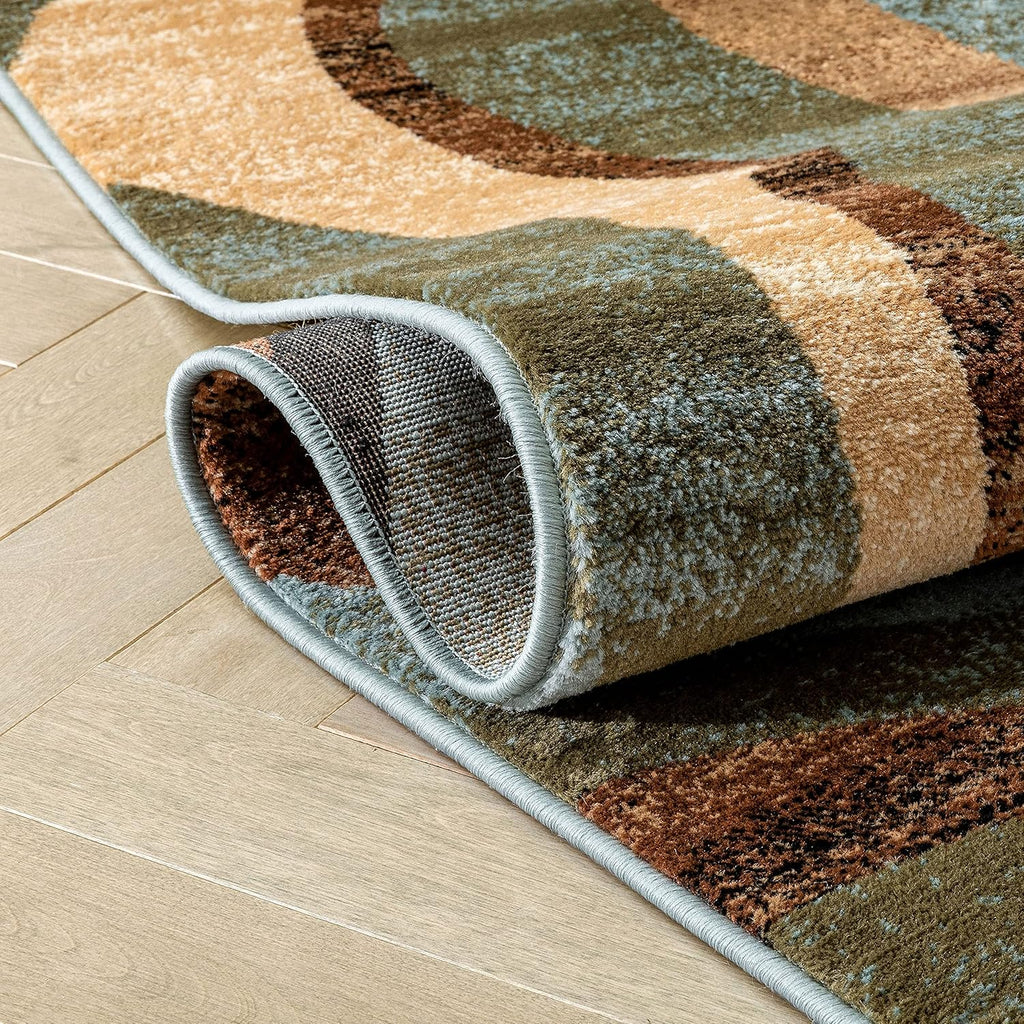 Blue Brown Geometric Area Rug 8x10 I962544