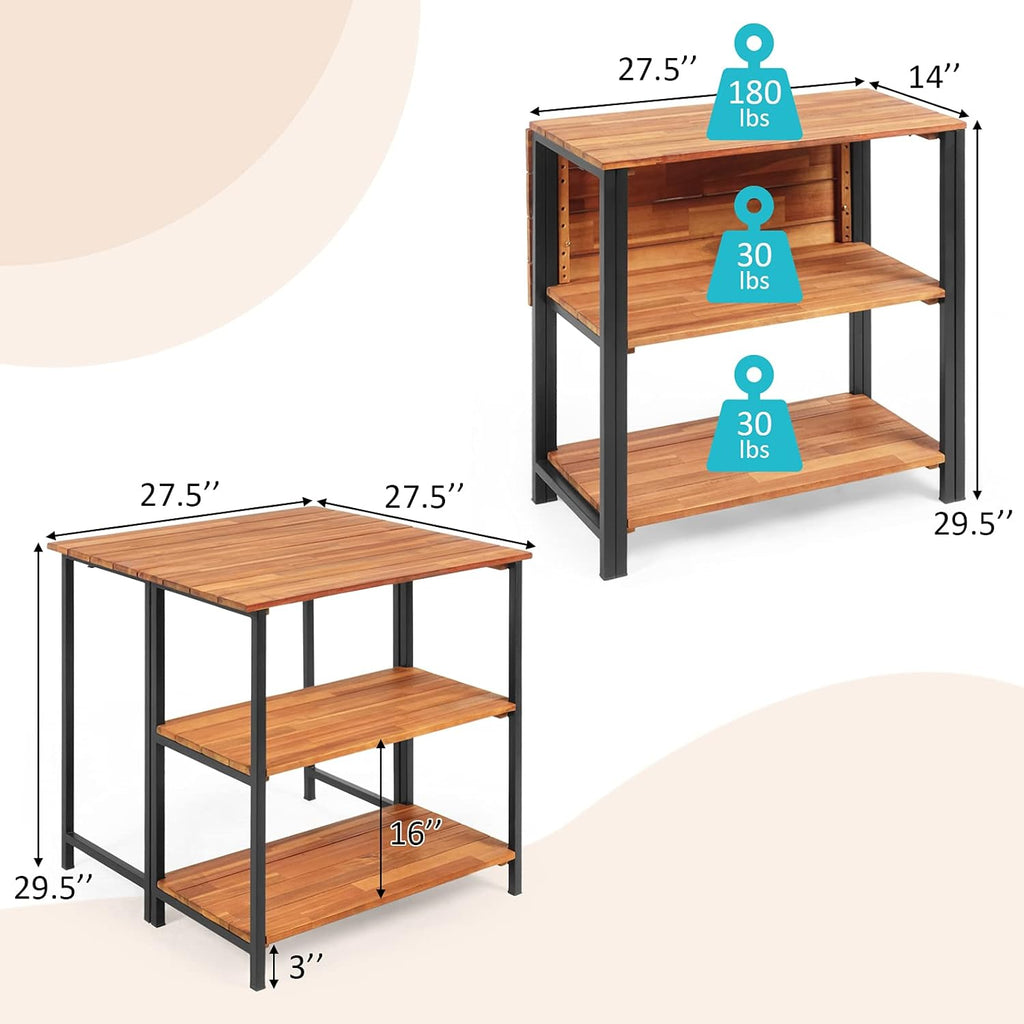 Acacia Wood Folding Patio Table with 2 Storage Shelves V15147