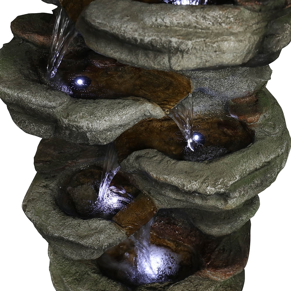 Outdoor 5-Tier Rock Water Fountain with LED Lights L318