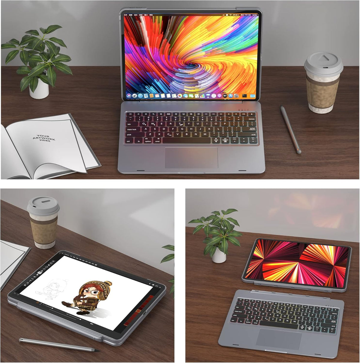 Keyboard Case for iPad Pro 12.9 inch with Trackpad, Detachable Bluetooth Keyboard Case I12258