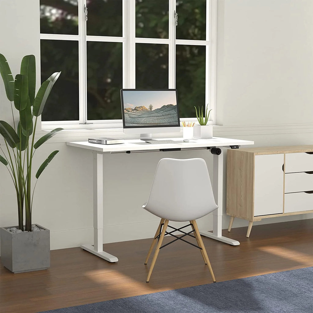 Electric Height Adjustable Desk with White Frame and White Top H659