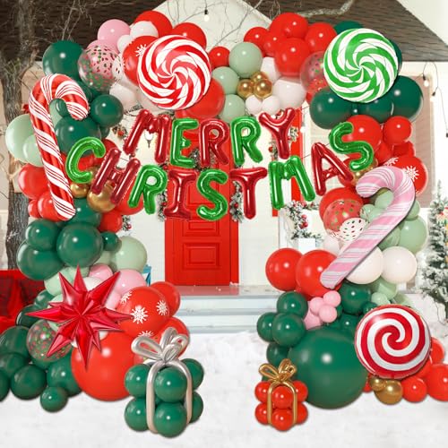 170Pcs Christmas Balloon Garland Arch Kit with Banner and Foil Balloons R970817