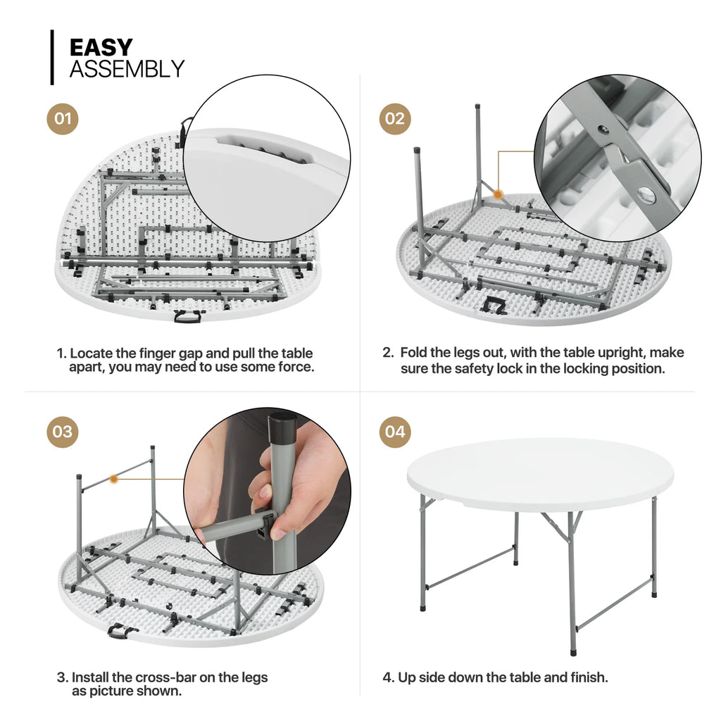 11 Pieces 4.5 Ft White Round Foldable Plastic Table and Chair Set Y276089