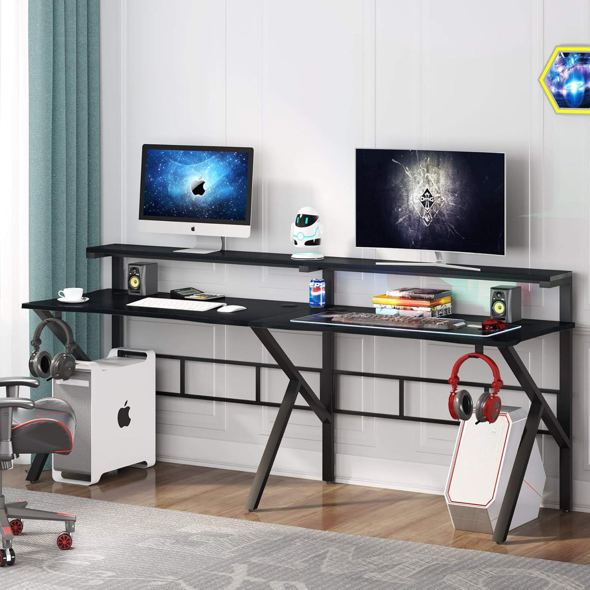 78 inches Double Computer Desk with Hutch Monitor Shelf W5704