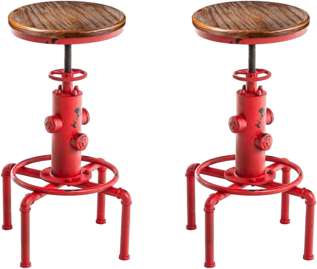 Antique Red Solid Wood Bar Stool Set of 2 U962