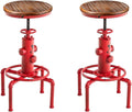 Antique Red Solid Wood Bar Stool Set of 2 U962