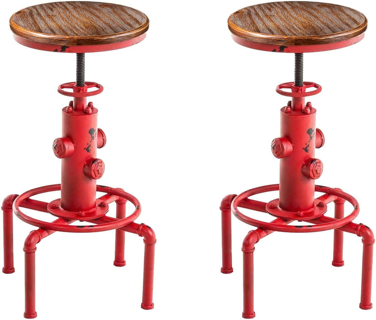 Antique Red Solid Wood Bar Stool Set of 2 U962