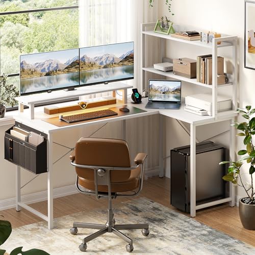 Black L Shaped Computer Desk with Bookshelf U2372
