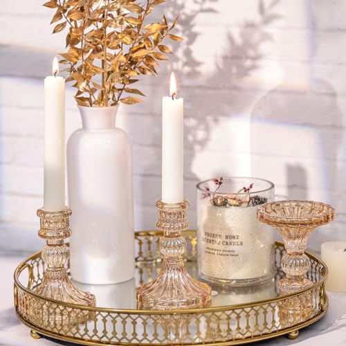 Set of 6 Glass Gold Candlestick Holders I8932