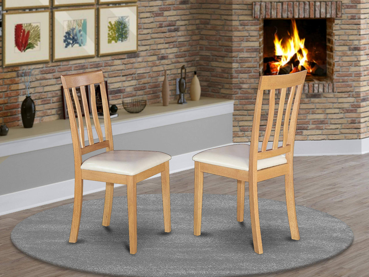 Antique Oak Finish Faux Leather Dining Chair Set of 2 Z548960