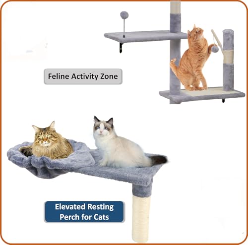 Wall Mounted Cat Climber Set with Scratching Post, Platforms, Dangling Balls, Condo D458886
