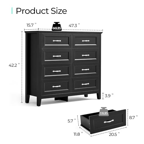 Black 5 Drawer Dresser with Metal Handles I785