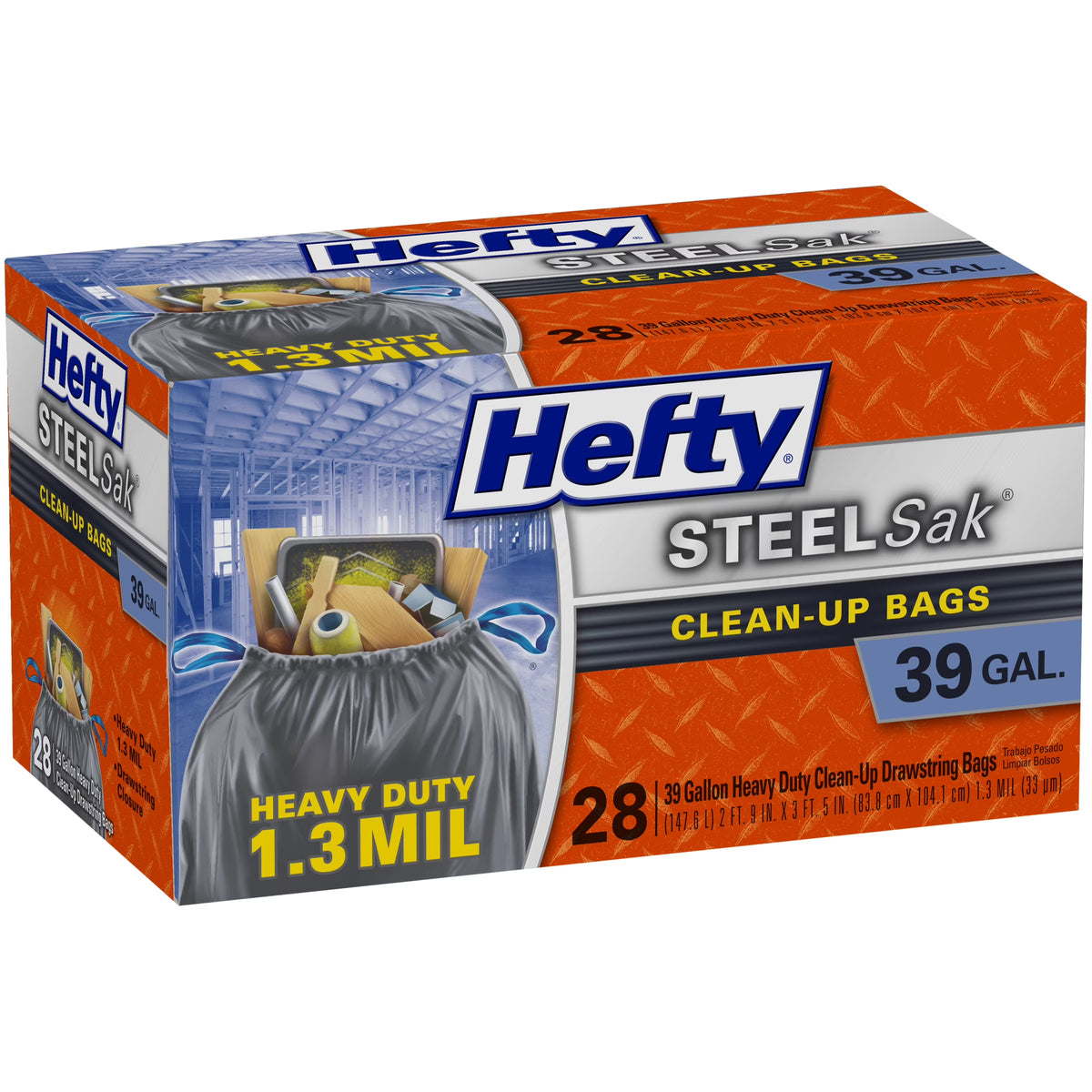 Heavy Duty Large Trash Bags, Black, Unscented, 39 Gallon, 28 Count Q60500