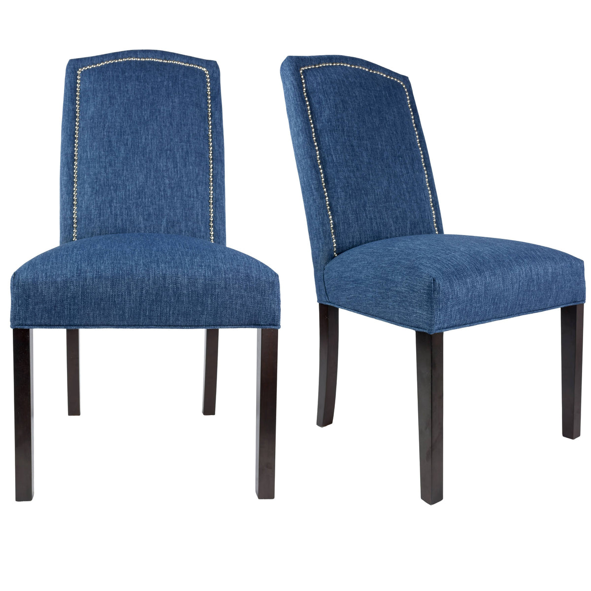 Upholstered Fabric Dining Chair with Silver Nail Trim and Espresso Legs, Set of 2 A36194