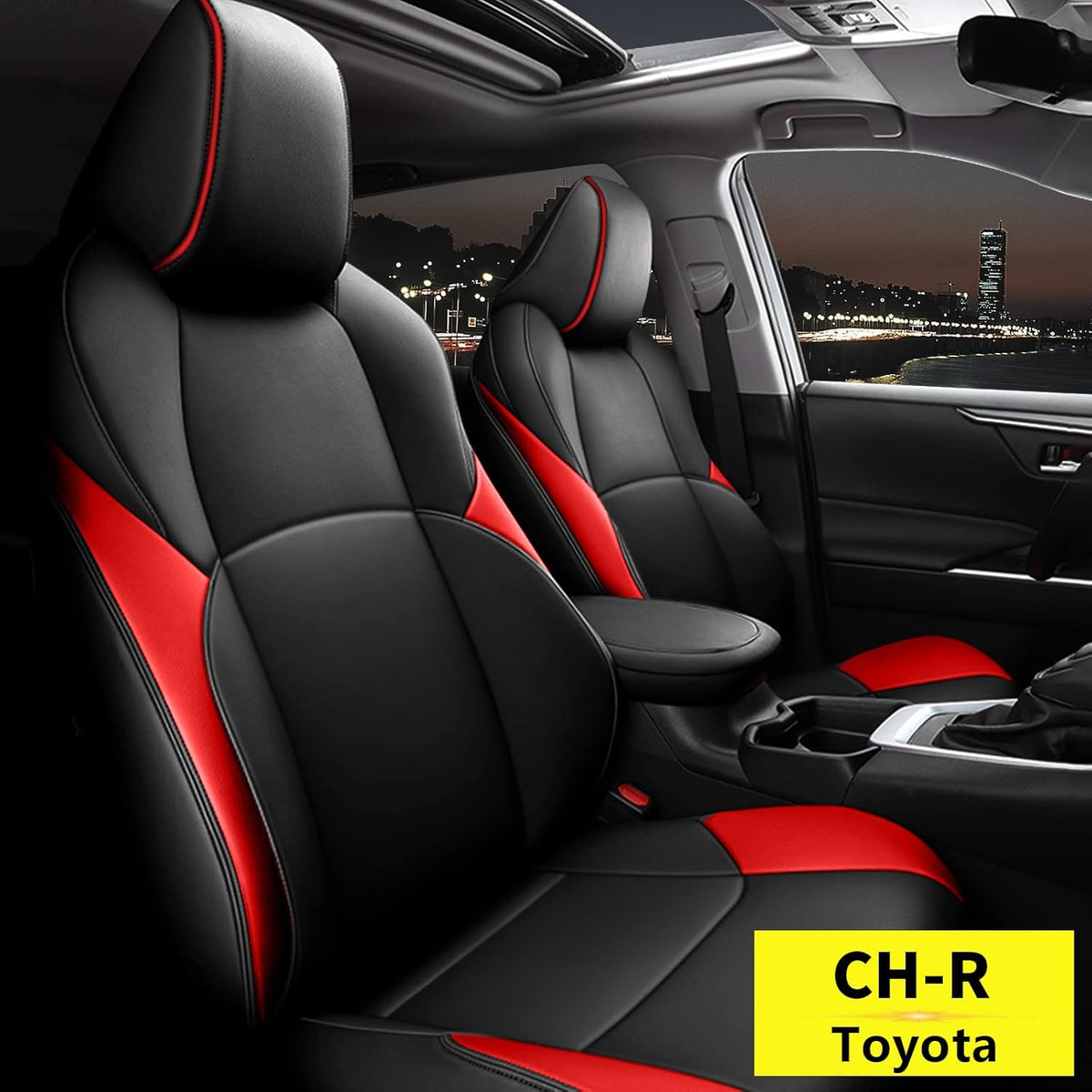 Black & Red Leatherette Car Seat Covers for Toyota C-HR A6110
