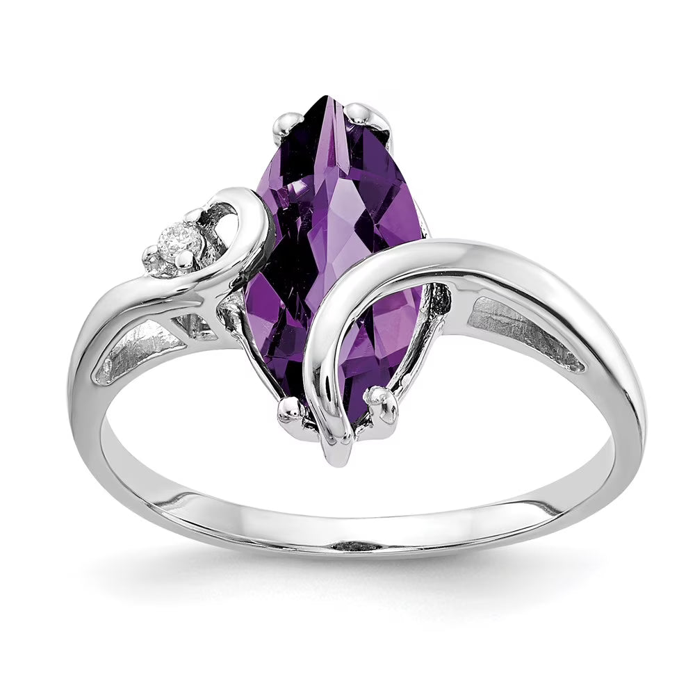 14 Karat White Gold Marquise Amethyst and Diamond Ring T198394
