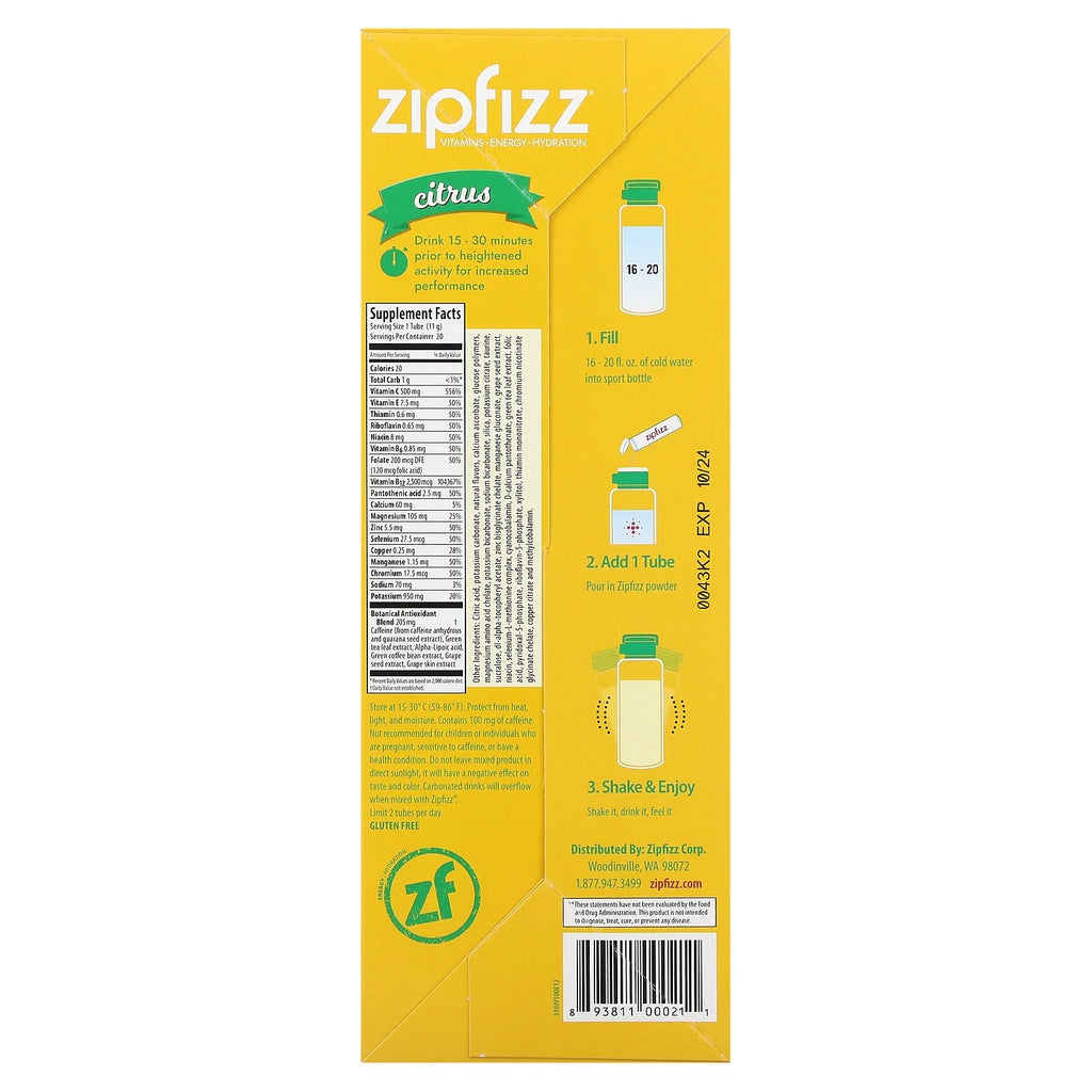 Energy Drink Mix Electrolyte Hydration Powder with B12 and Multi Vitamin Citrus 20 Pack O102472