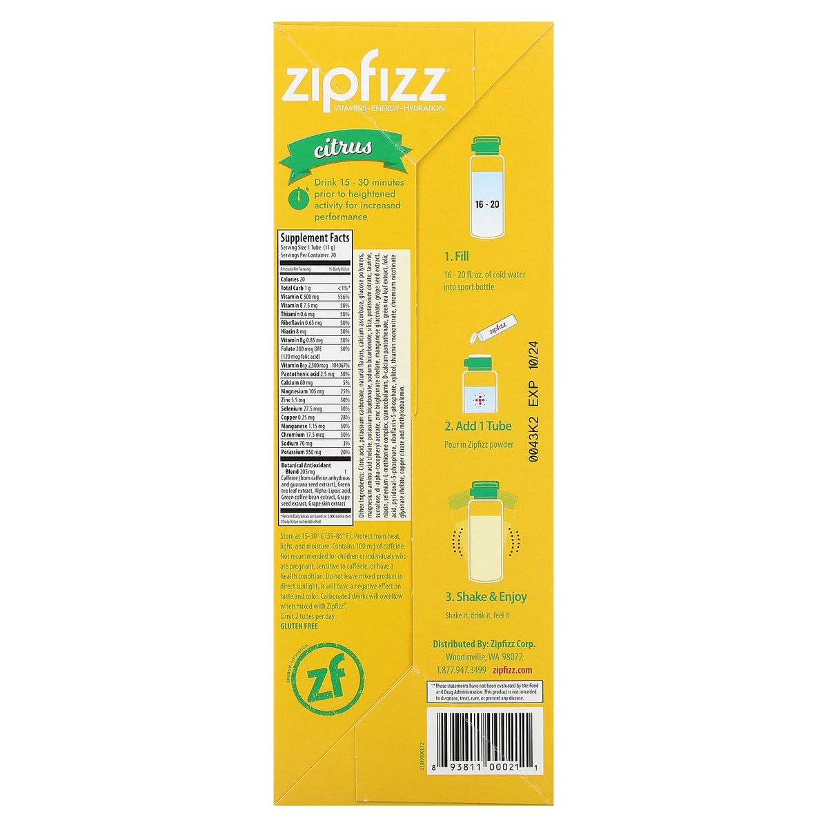 Energy Drink Mix Electrolyte Hydration Powder with B12 and Multi Vitamin Citrus 20 Pack O102472