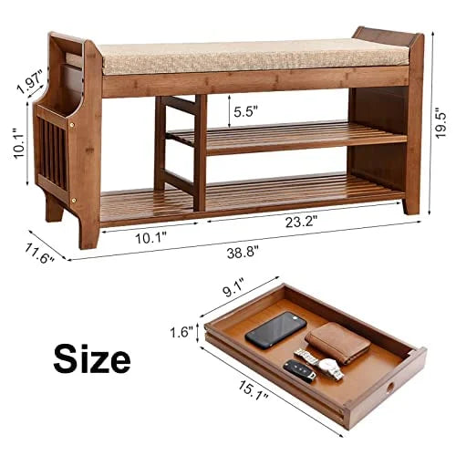 Shoe Storage Bench with Storage Basket and Side Drawer J600