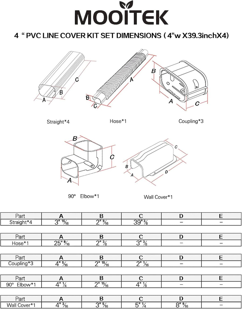 16.5Ft PVC Line Set Cover Kit for Ductless Mini Split Air Conditioners H17972
