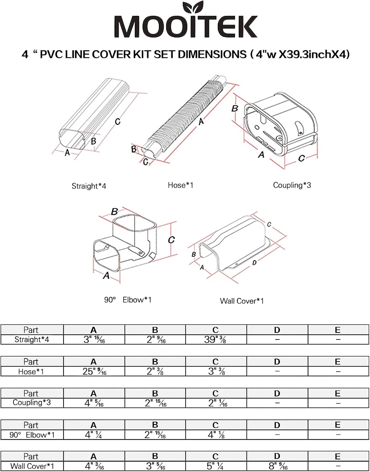 16.5Ft PVC Line Set Cover Kit for Ductless Mini Split Air Conditioners H17972